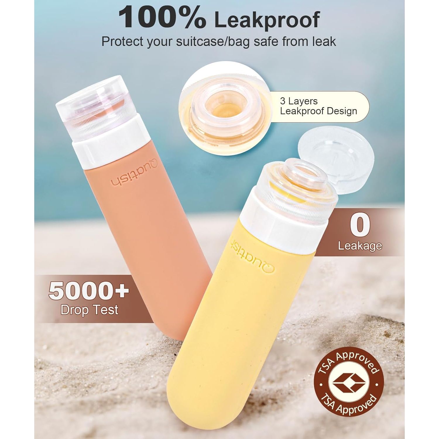 Buy now Quatish Travel Bottles for Toiletries, Original Patented Leak Proof Travel Size Containers, 3 oz Tsa Approved Silicone Shampoo and Conditioner Bottles, 4 Pack, Multi-Color at indiglob india