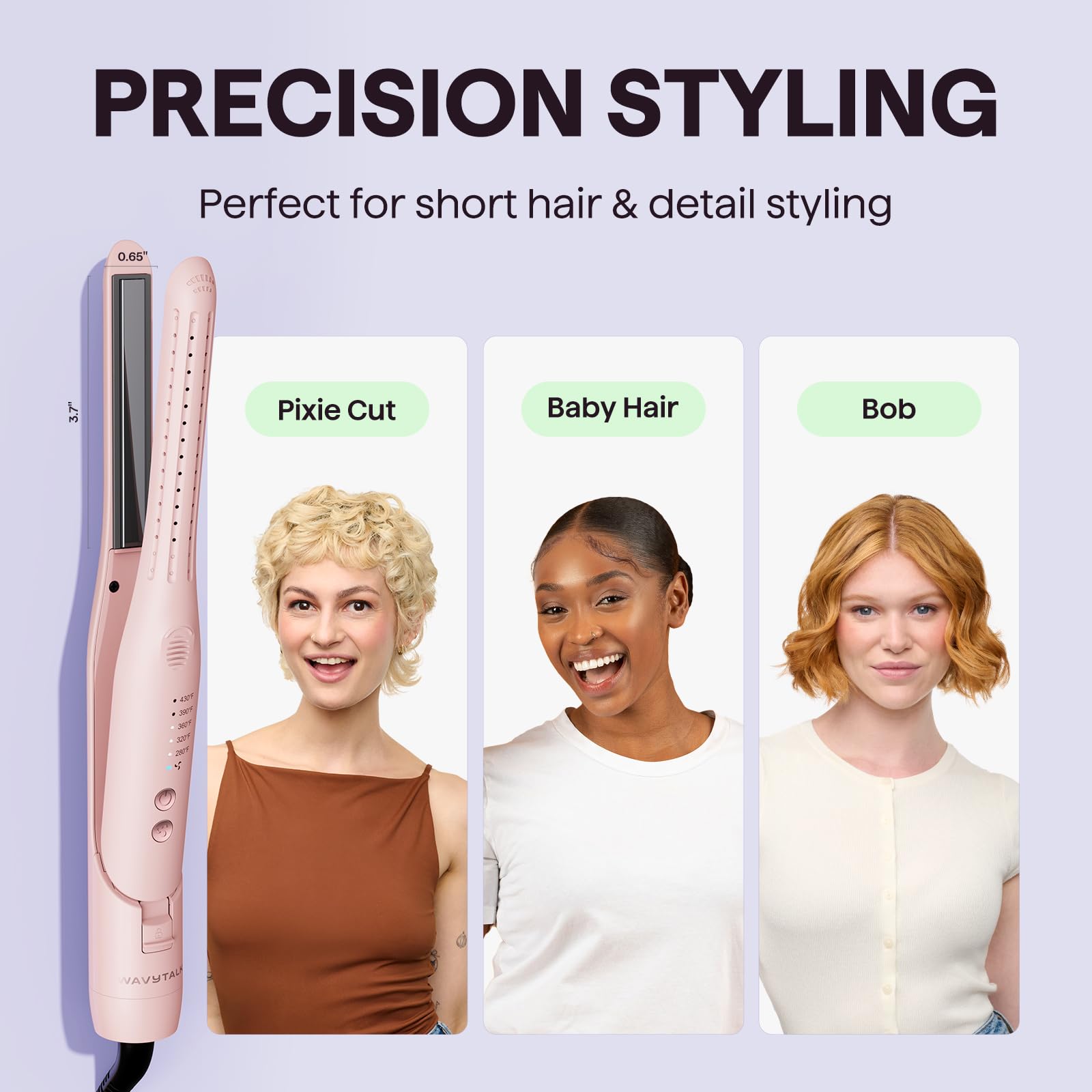Wavytalk Cool Curl Pencil 0.65" Airflow Curling Iron for Short Hair & Pixie | 360° Cool Airflow Reduces Damage, Anti-scald, Precise Root Styling Control, 2-in-1 Small Flat Iron & Curler, Pink