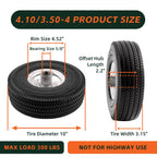 RRQ 4.10/3.50-4 Flat Free Tire, 10" Solid Wheels, 4.10-3.50-4 Tire, 2 Pack