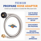 Flame King 5-FT Steel Braided Hose, 1 lb to 20 lb Propane Tank Adapter, Connects Portable Appliances to Standard Propane Tanks with QCC1/Type1 Tank