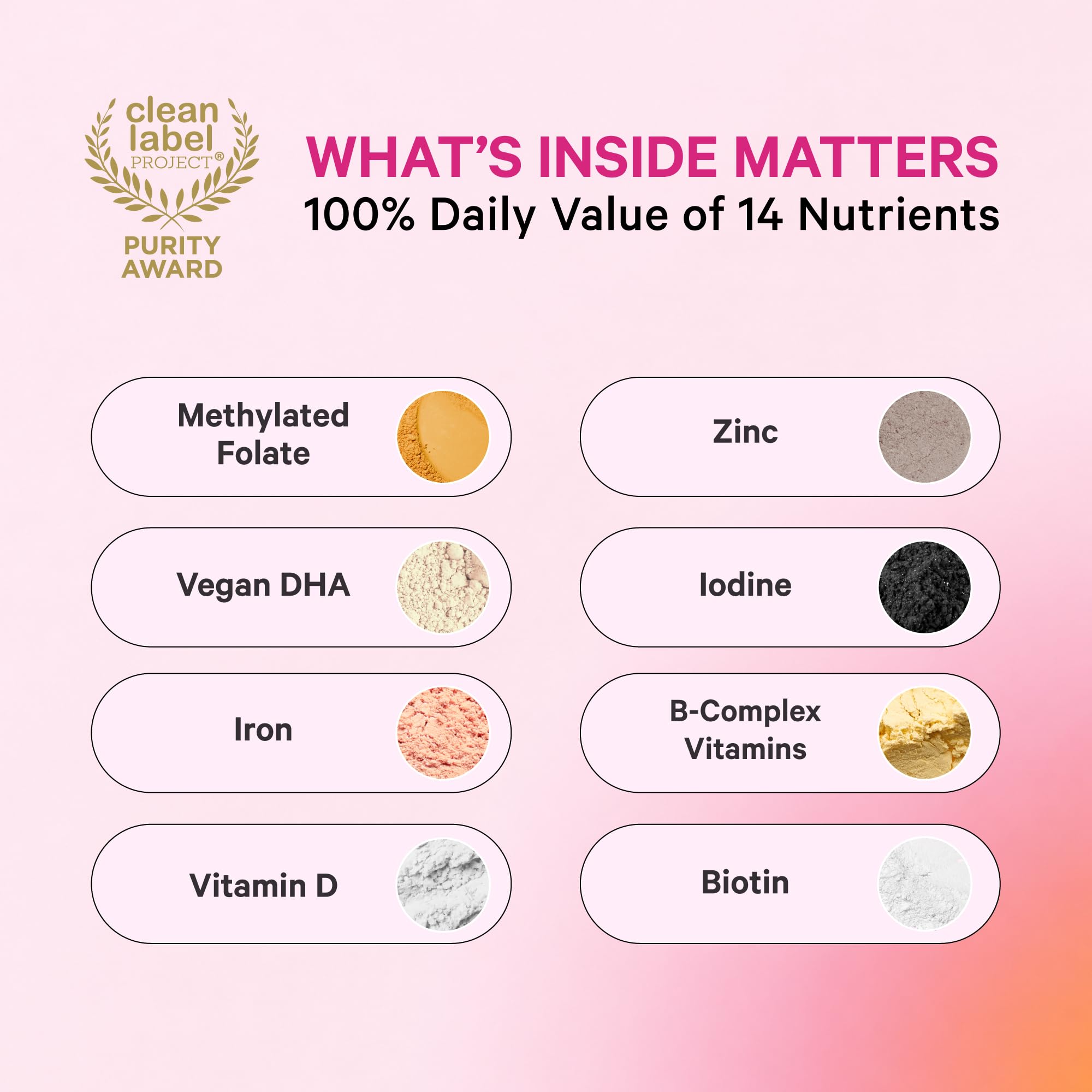 Pink Stork Total Prenatal + DHA, Vegan, No Fishy Burps, 60 Count, Berry | Methylfolate, Vegan DHA, Non-Constipating Iron, Choline, Vitamin B12 | Clean Label Purity Award, Made in USA