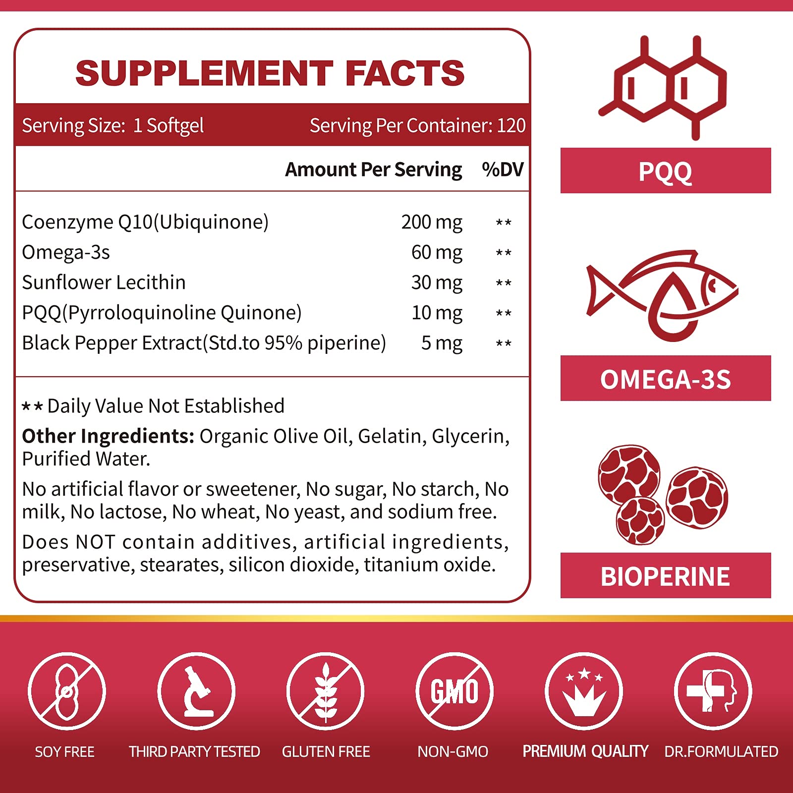 ZEBORA CoQ10 200mg Softgels, 120 Servings | With PQQ, BioPerine & Omega-3, Ubiquinone, High-Absorption, Powerful-Antioxidant, Support Heart & Energy-Production