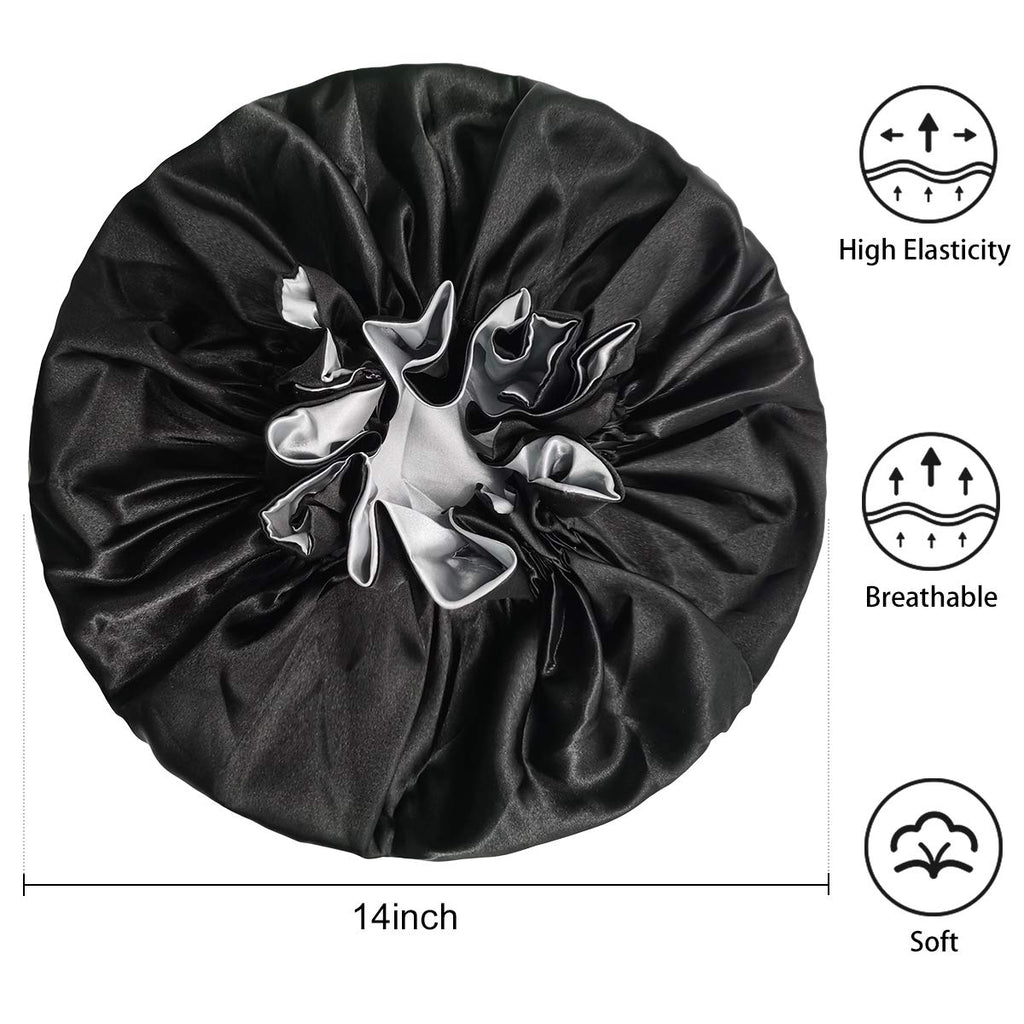 Buy now Silk Bonnets for Women,Double Layer Extra Large Satin Sleeping Cap with Elastic,Satin Bonnet for Curly Hair,Satin Cap for Natural Hair, Women Girl(Black) at indiglob india
