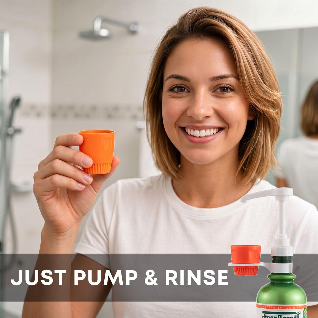 [Upgraded 3 Pack] Mouthwash Dispenser Pump with Cup Holder Set for TheraBreath 16 Fl Oz Mouthwash Oral Rinse, Fits ICY Mint, Mild Mint, Whitening, Anticavity, Kids, Alcohol-Free, etc.