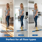 24”Dust Mop for Floor Cleaning, Heavy Duty Sweeper Broom Catches Dust, Pet Hair, and Debris, Washable 2 Cotton Mop Pads, Floor Duster for Hardwood, Tile, Laminate, and LVP Flooring