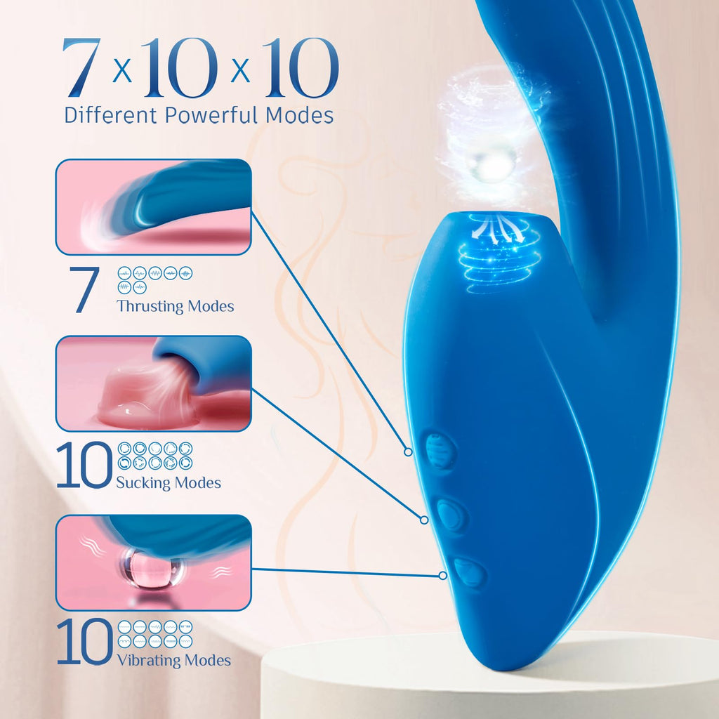 Rabbit Vibrator Sex Toys,All-in-One Thrusting Dildo with Triple Modes