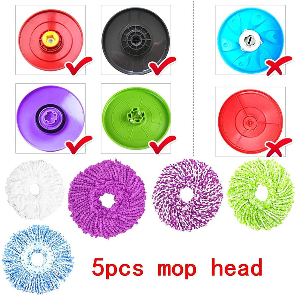 5 Replacement Mop Micro Head Refill for 360° Spin Magic Mop-Microfiber Replacement Mop Head-Round Shape Standard Size