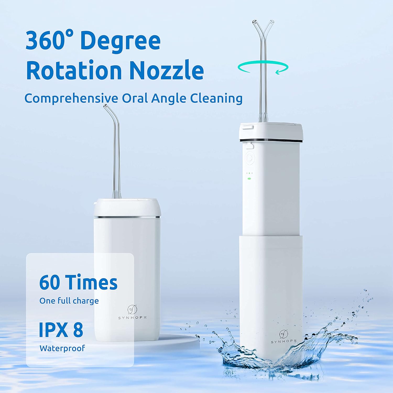 Buy now SYNHOPE Water Flosser Mini Cordless Portable Oral Irrigator Water Teeth Cleaner Pick, Telescopic Water Tank, 3 Modes & IPX7 Waterproof, Home & Travel Water Flossers for Teeth, Braces Bridges Care at indiglob india