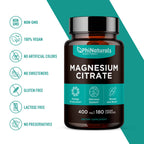 Magnesium Citrate Powder Capsules 400mg - 180 Count Veg Caps - PhiNaturals | Nervous system & Muscle Support · 400 mg High-absorption Mag Citrate Pills · Non-GMO Vegan Capsules - Citrato de Magnesio