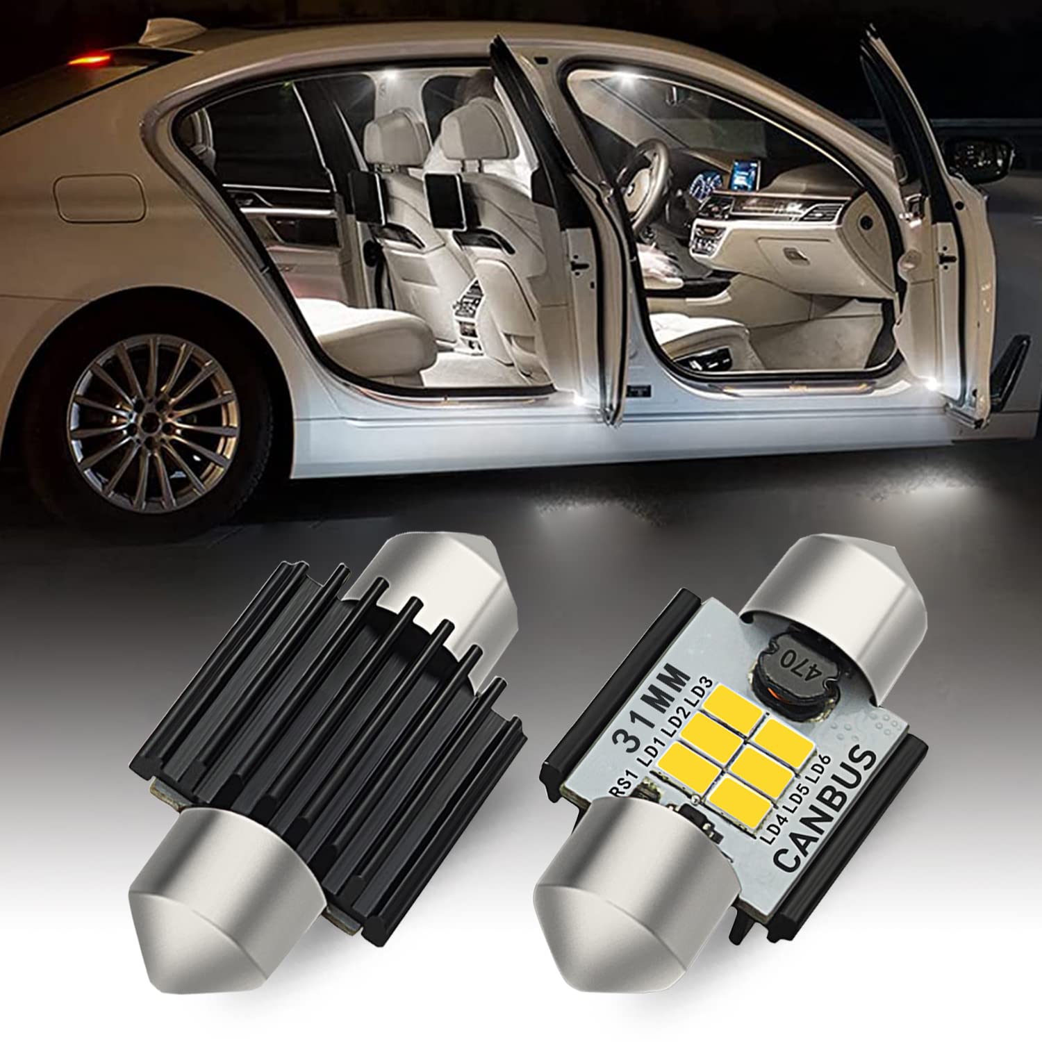 Buy now AUXITO 194 LED Light Bulb 6000K White 168 2825 W5W T10 Wedge 24-SMD 3014 Chipsets LED Replacement Light Kit Error Free for Car Interior Dome Map Door License Marker Lights, Pack of 10 White 31mm DE3175 at indiglob india
