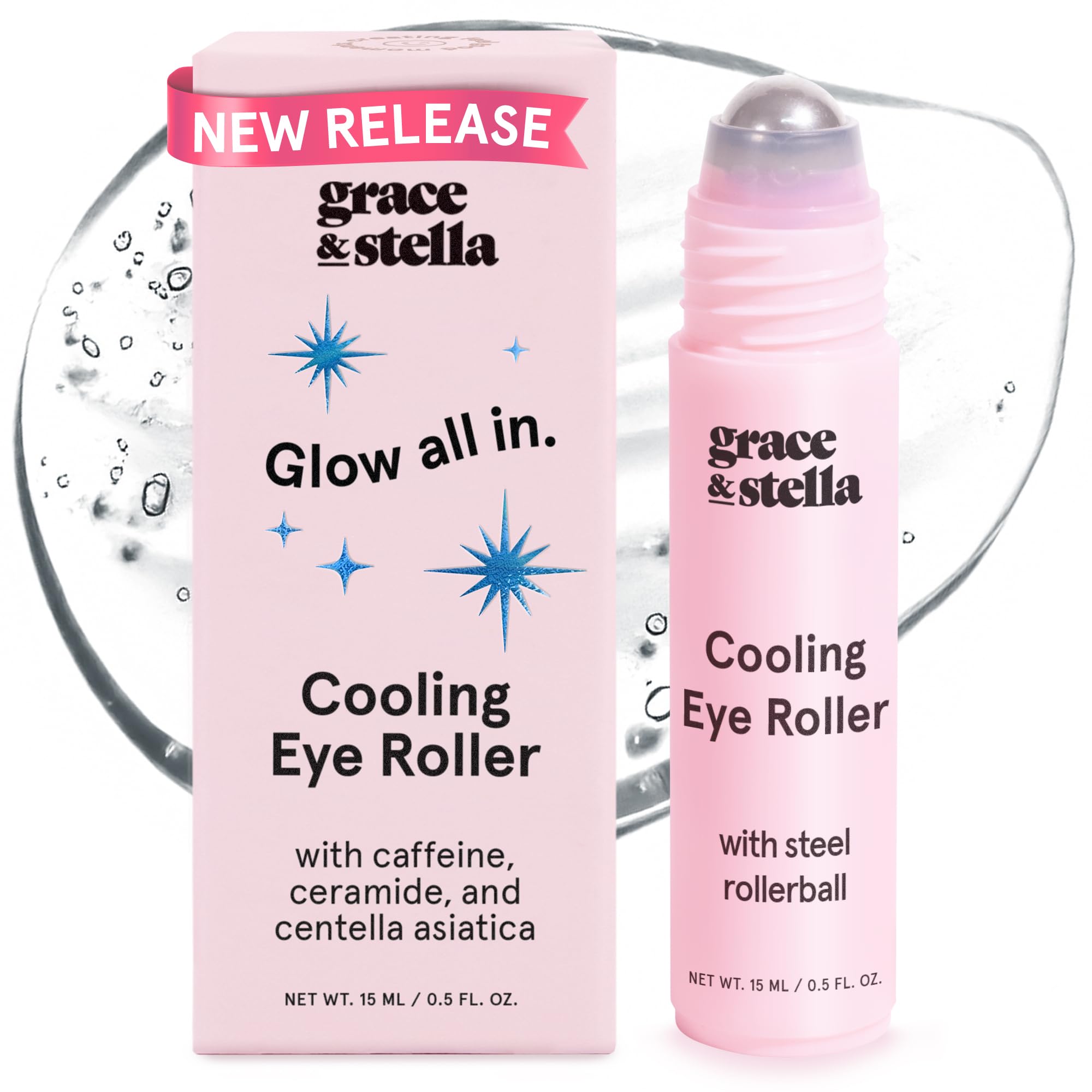 grace & stella Award Winning Under Eye Brightener Roller | Travel Size Toiletries - Retinol & Caffeine Eye Serum for Puffiness, Dark Circles, Wrinkles -Vegan Skincare (15ml / 0.51floz)