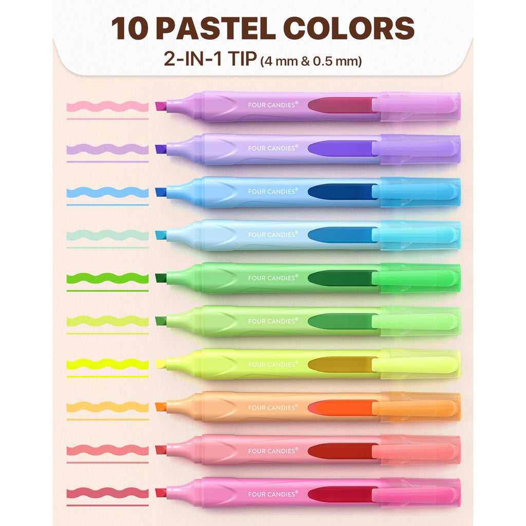 Four Candies Highlighters Assorted Colors, Classic Colors, 10 Count