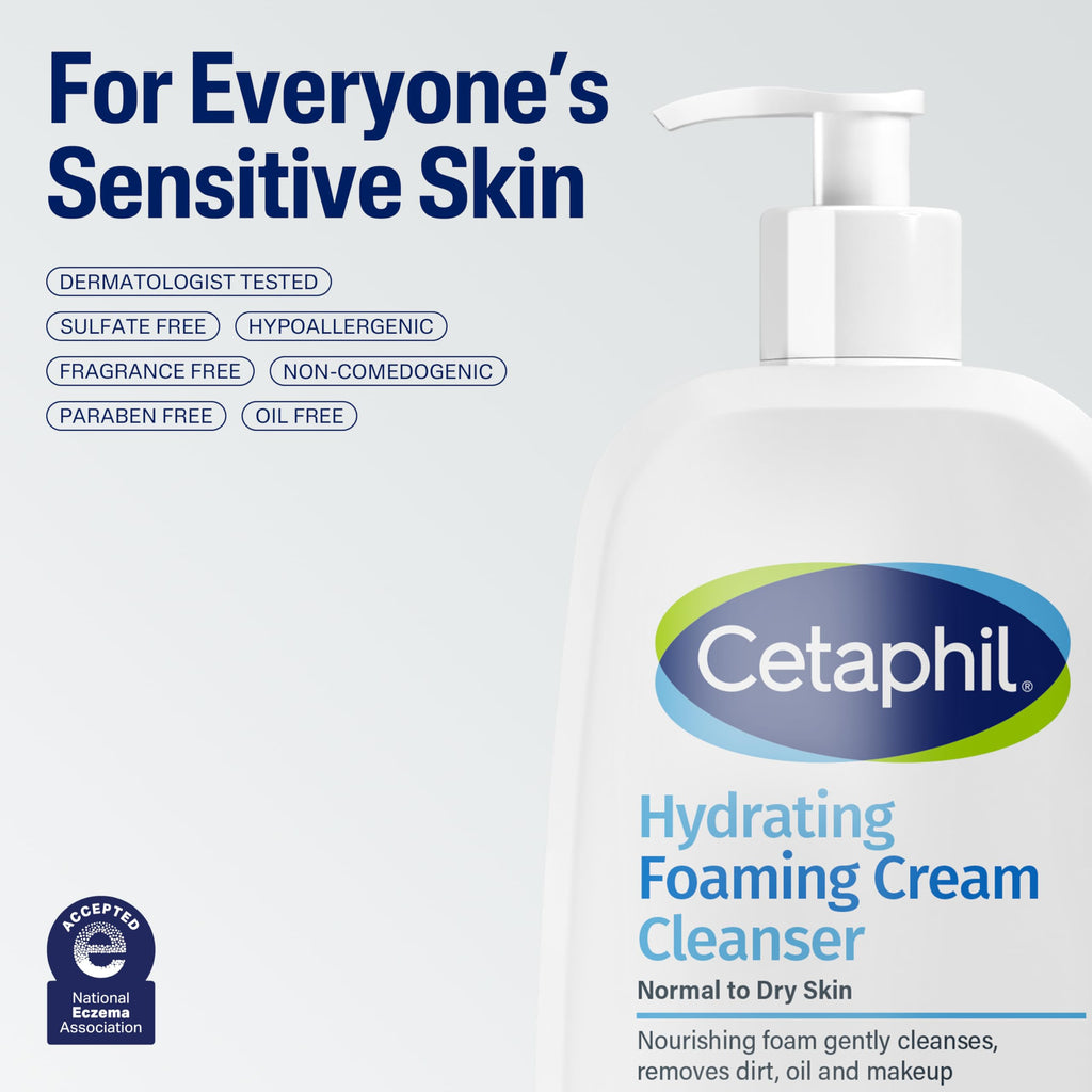 Cetaphil Cream to Foam Face Wash Hydrating Cleanser, 8 fl oz | Gentle Foaming Cleanser, Dry Sensitive Skin, Prebiotic Aloe, Fragrance Free, Hypoallergenic, Dermatologist Recommended