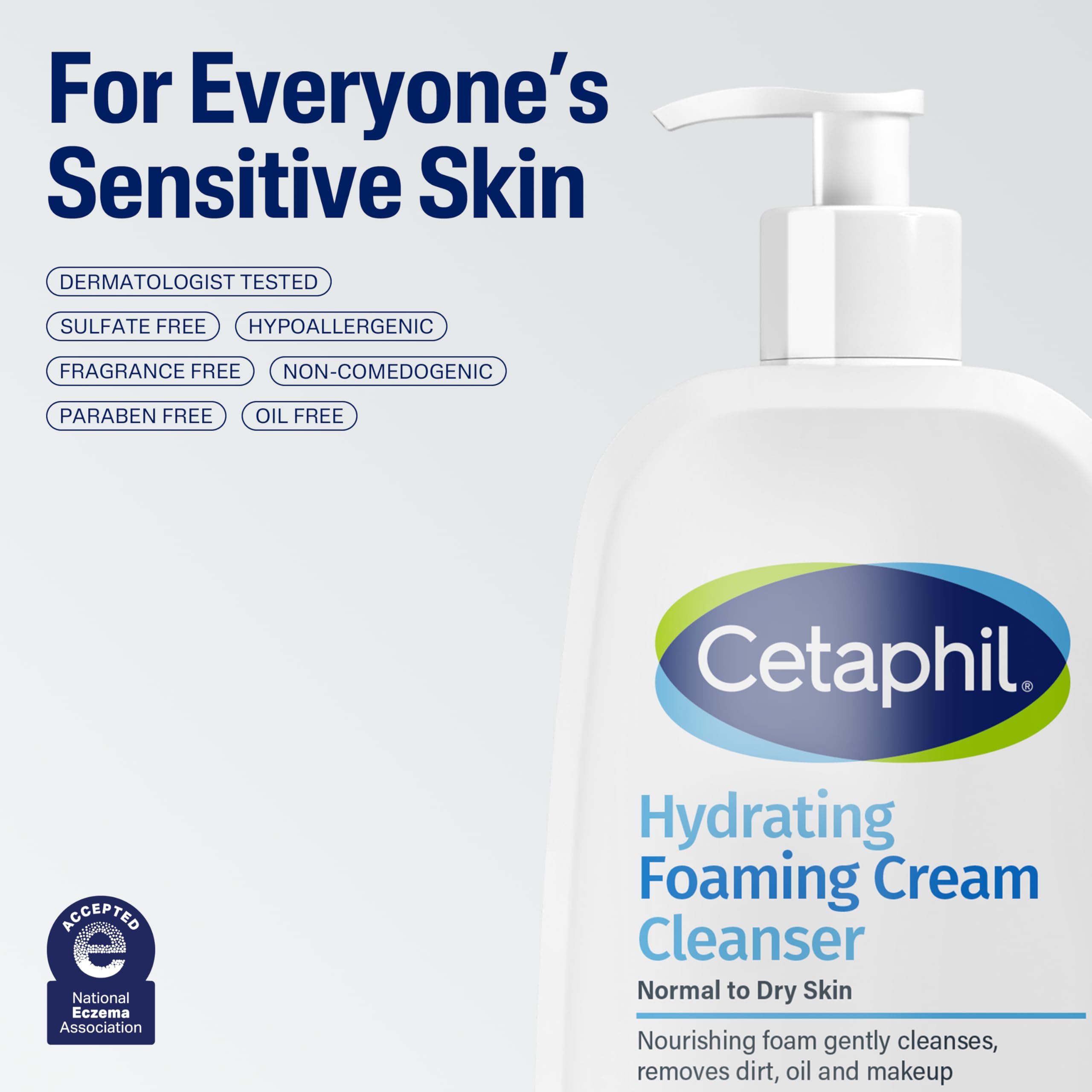 Cetaphil Cream to Foam Face Wash Hydrating Cleanser, 8 fl oz | Gentle Foaming Cleanser, Dry Sensitive Skin, Prebiotic Aloe, Fragrance Free, Hypoallergenic, Dermatologist Recommended