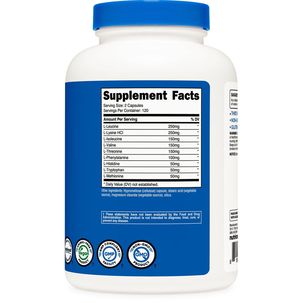 Nutricost EAA Capsules 1200mg, 240 Capsules, Essential Amino Acids | 120 Servings, Gluten-Free, Vegan, GMO-Free