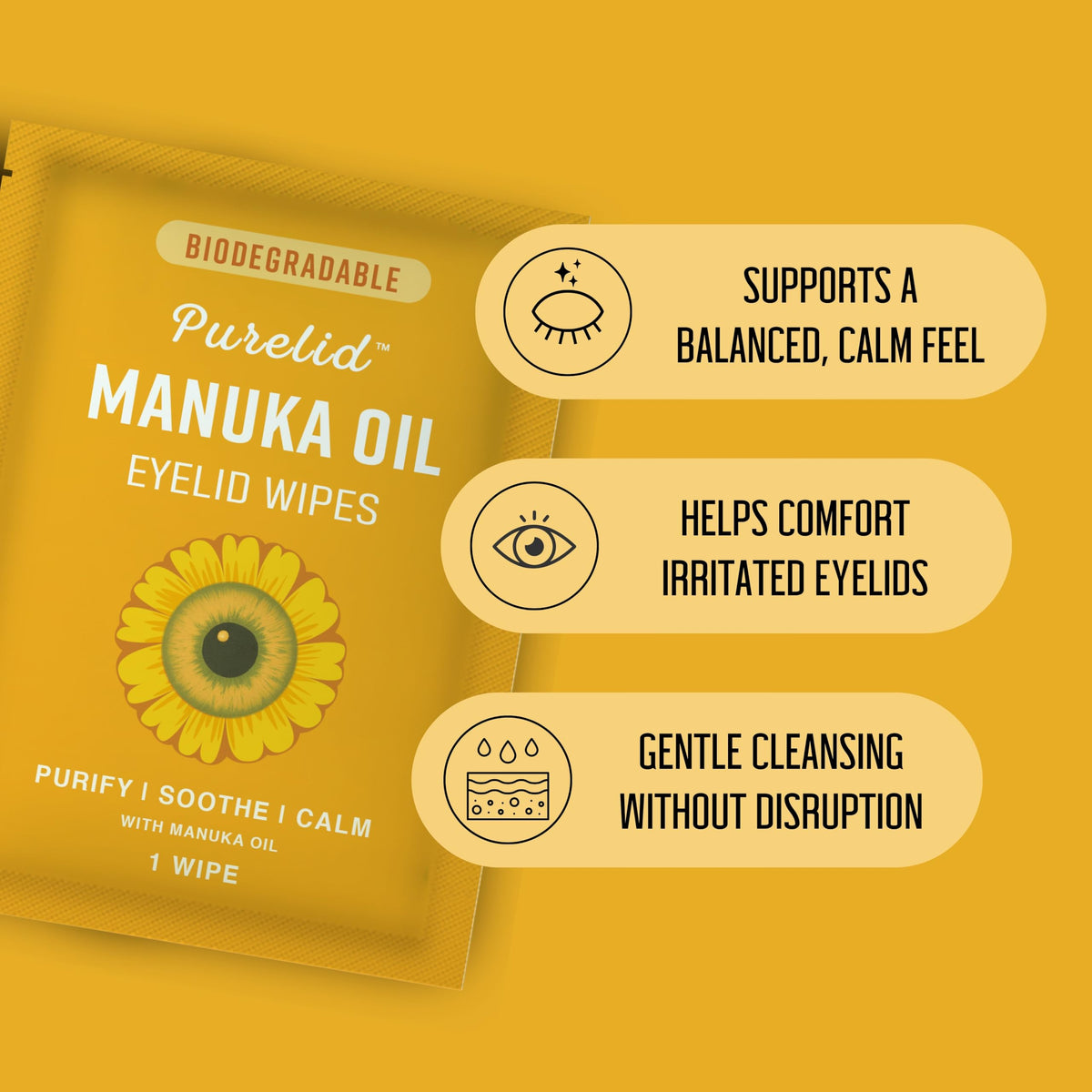 100 Pcs Manuka Oil Eyelid Wipes for Sensitive Lid Care & Eye Hygiene, Gentle Daily Eyelid Cleansing Wipes with Chamomile & Aloe Vera, Biodegradable, Free From Parabens & Sulfates