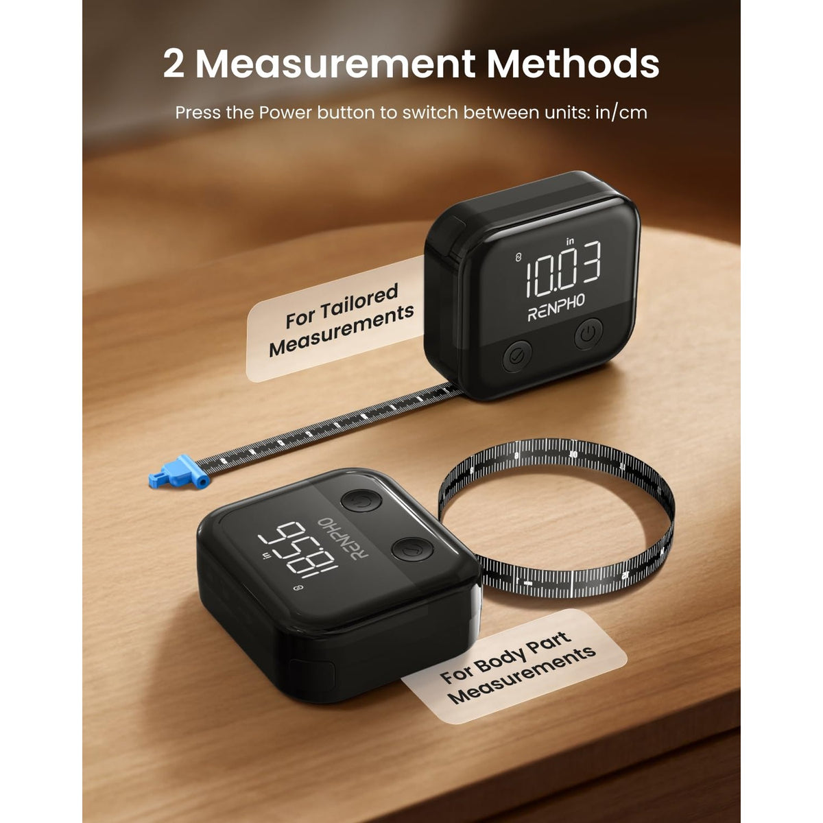 RENPHO Smart Body Measuring Tape for Weight Loss, Rechargeable, LED Display