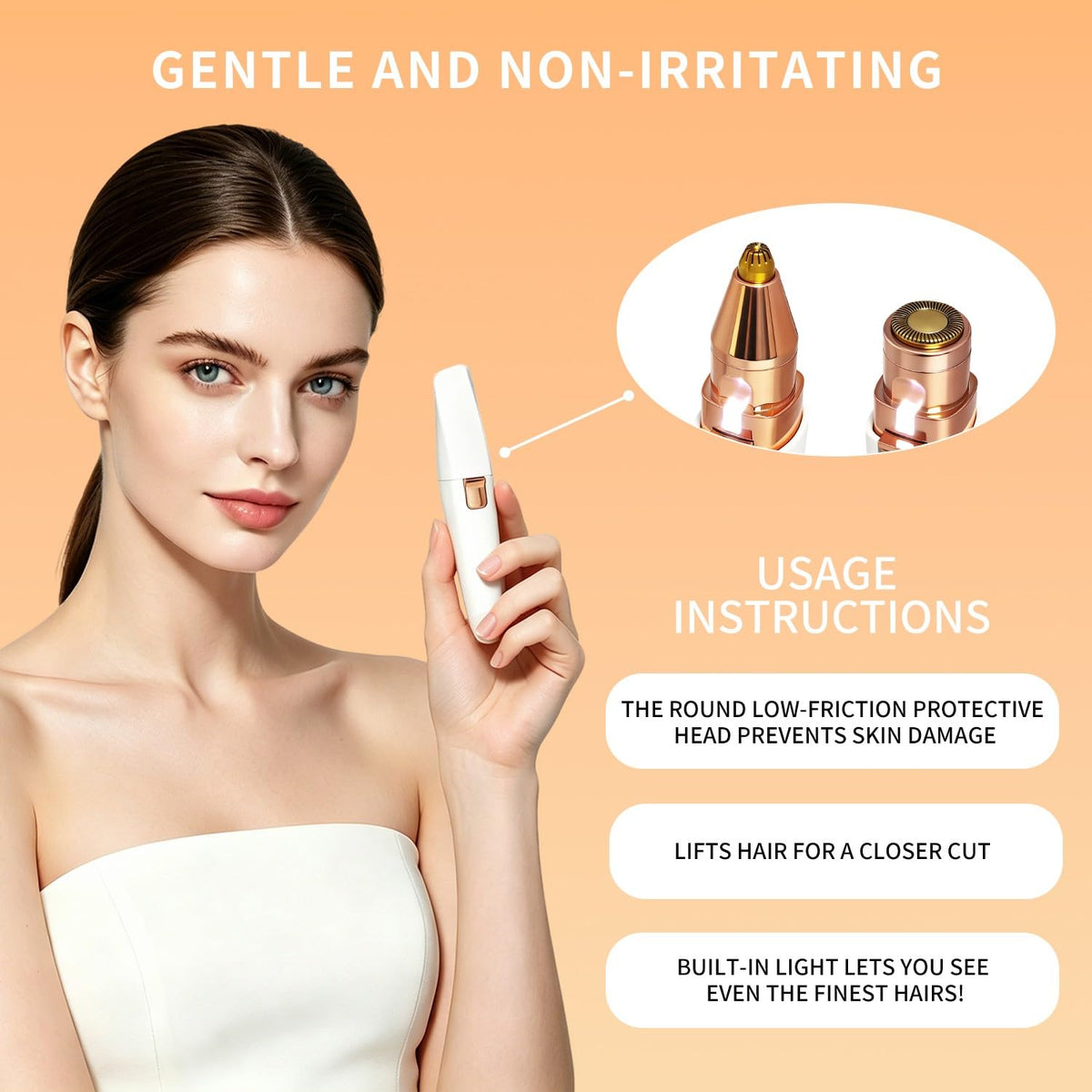 Facial Hair Removal for Women,2 in 1 Electric Hair Removal Device for Chin Upper Lip Peach Fuzz & Rechargeable Eyebrow Trimmer with LED Light for Precise Shaping