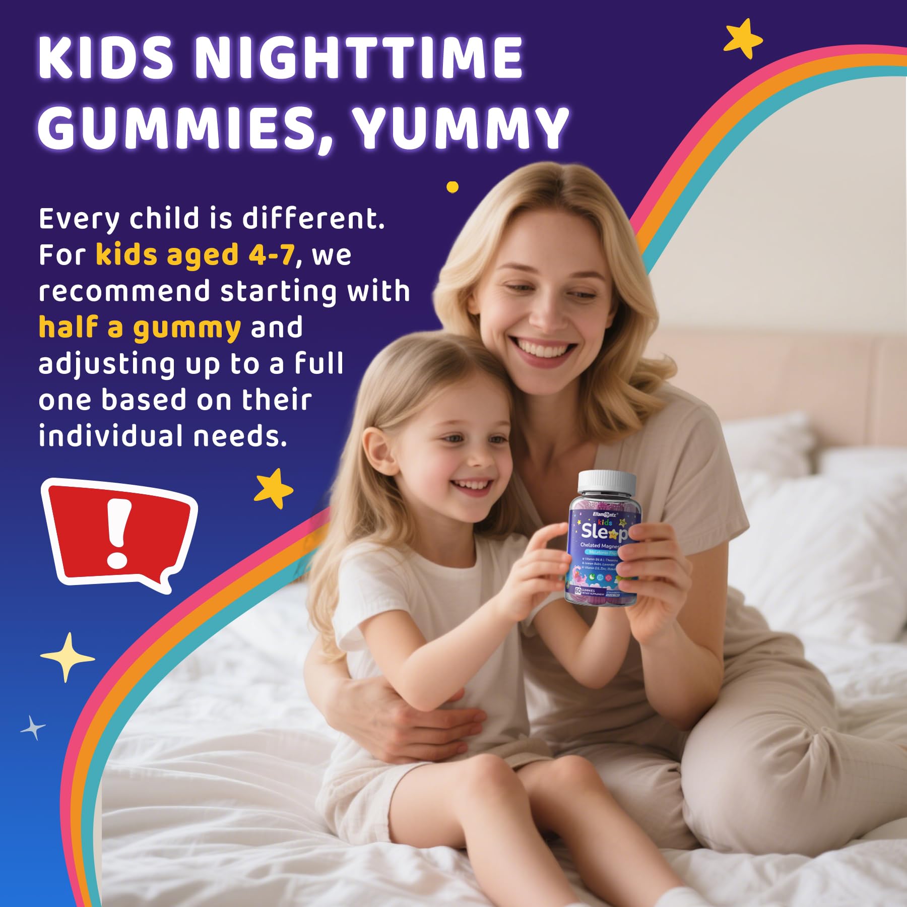 Kids Sleep Gummies, NO Melatonin Sleep Aid Gummies w/ Magnesium Glycinate, Magnesium Malate, L-Theanine, Lavender, B6, Zinc, D3K2 for Restful Sleep, Relax Brain & Muscle, Immune Support, Non-GMO 2Pack
