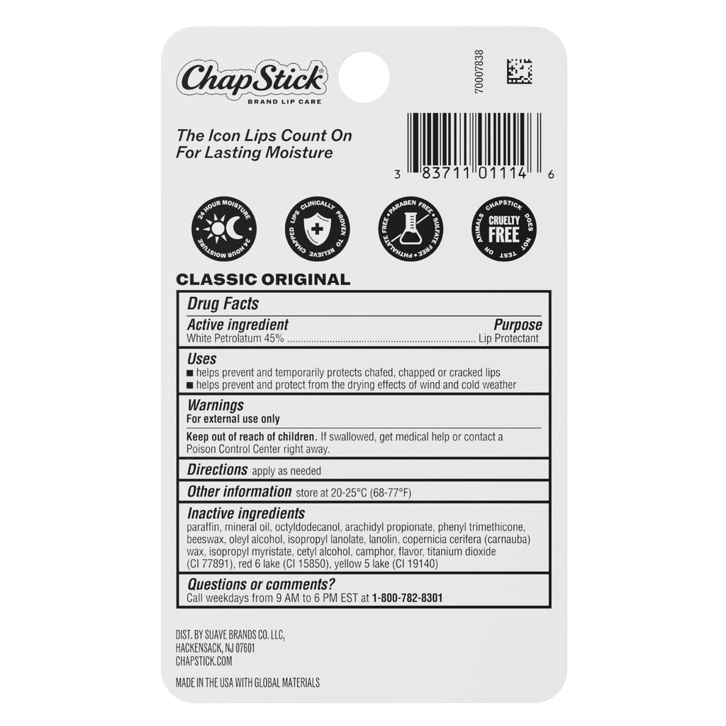 ChapStick Classic Original Americana Lip Balm with 24 Hour Moisture, 3-Pack