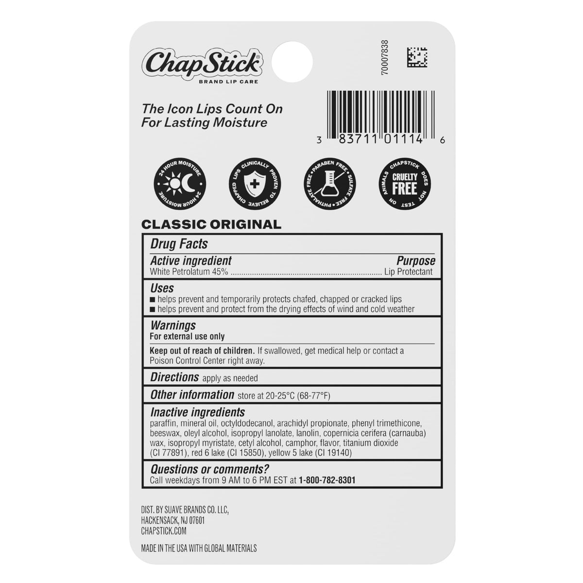 ChapStick Classic Original Americana Lip Balm with 24 Hour Moisture, 3-Pack