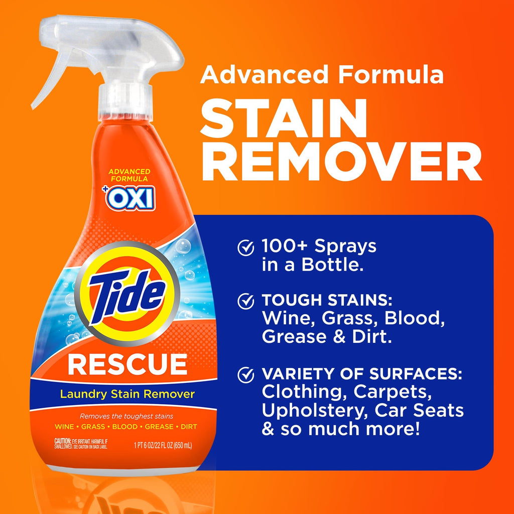 Buy now Tide Laundry Stain Remover Spray with Oxi | Stain Remover for Clothes, Carpet, Upholstery, Pet Bedding | Stain Treater Spray for Tough Stains from Wine, Coffee, Grease | 22 Fl Oz (Pack of 2) & 3 Fl Oz at indiglob india