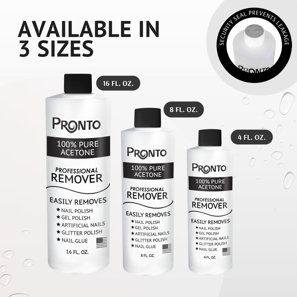 Pronto 100% Acetone Nail Polish Remover - Gel Polish Remover for Nails | Acetone Nail Polish Remover & Remover For Nails, Glue, Gel, Acrylic & Dip | 100 Percent Pure Acetone, 16 Fl oz (Pack of 1)