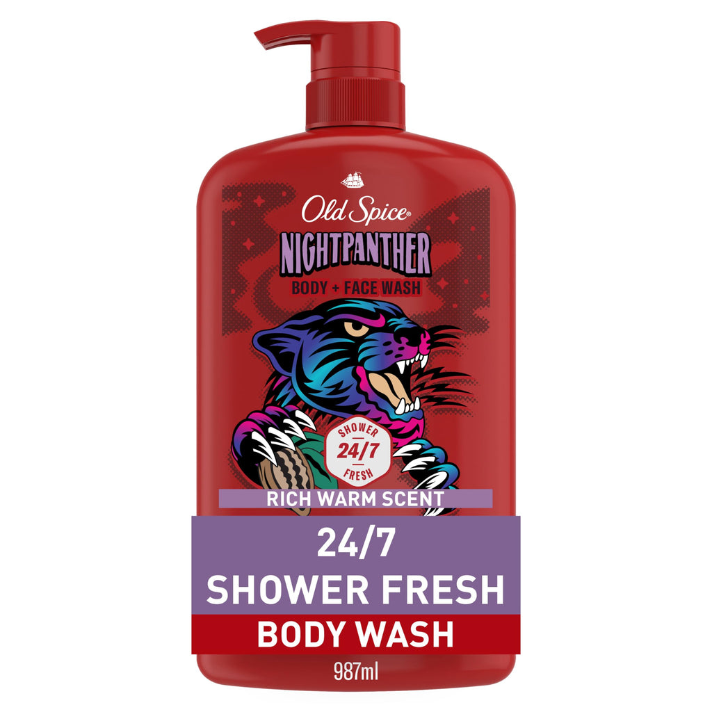 Old Spice Cleansing Body Wash for Men, 3X Defense, 24/7 Shower Fresh with Lasting Scent, 2 in 1 Body and Face Wash, Daily Men’s Wash and Shower Gel, NightPanther Rich Warm Masculine Scent, 33.4 oz