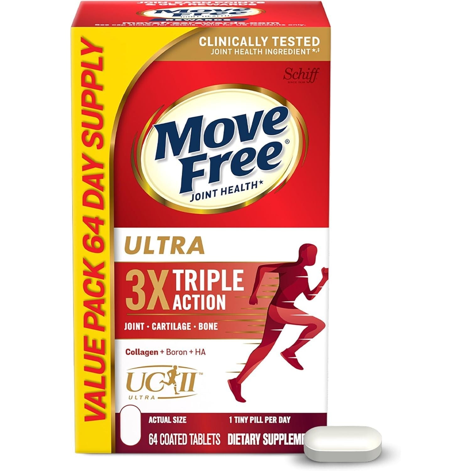 Buy now Move Free Ultra Triple Action Joint Support Supplement - Type II Collagen Boron & Hyaluronic Acid - Supports Joint Comfort, Cartiliage & Bones in 1 Tiny Pill Per Day, 30 Tablets (30 servings)* 64 Count (Pack of 1) at indiglob india