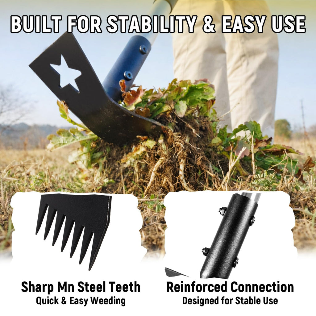 2-in-1 Weed Rake and Garden Hoe, 68" Weed Puller Tool with Long Handle, Manual Weeds Remover, Heavy Duty Stand Up Weeder Uprooting Weeding Pull Tool for Garden Yard Lawn Patio
