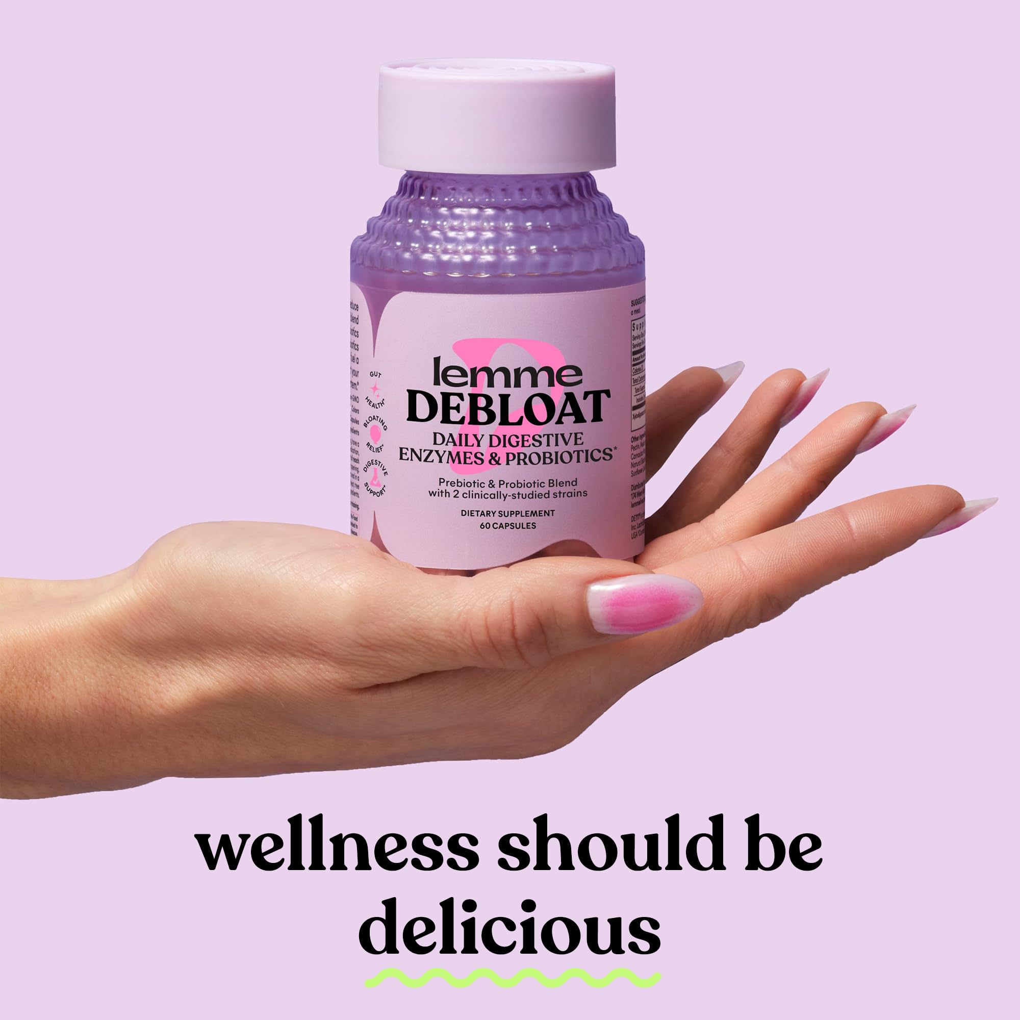 Lemme Debloat Probiotic Capsules for Bloating & Gas Relief, 30-Day Supply | Bloating & Gas Relief - 2 Clinically Studied Probiotics w/5 Digestive Enzymes to Improve Digestion, Women & Men