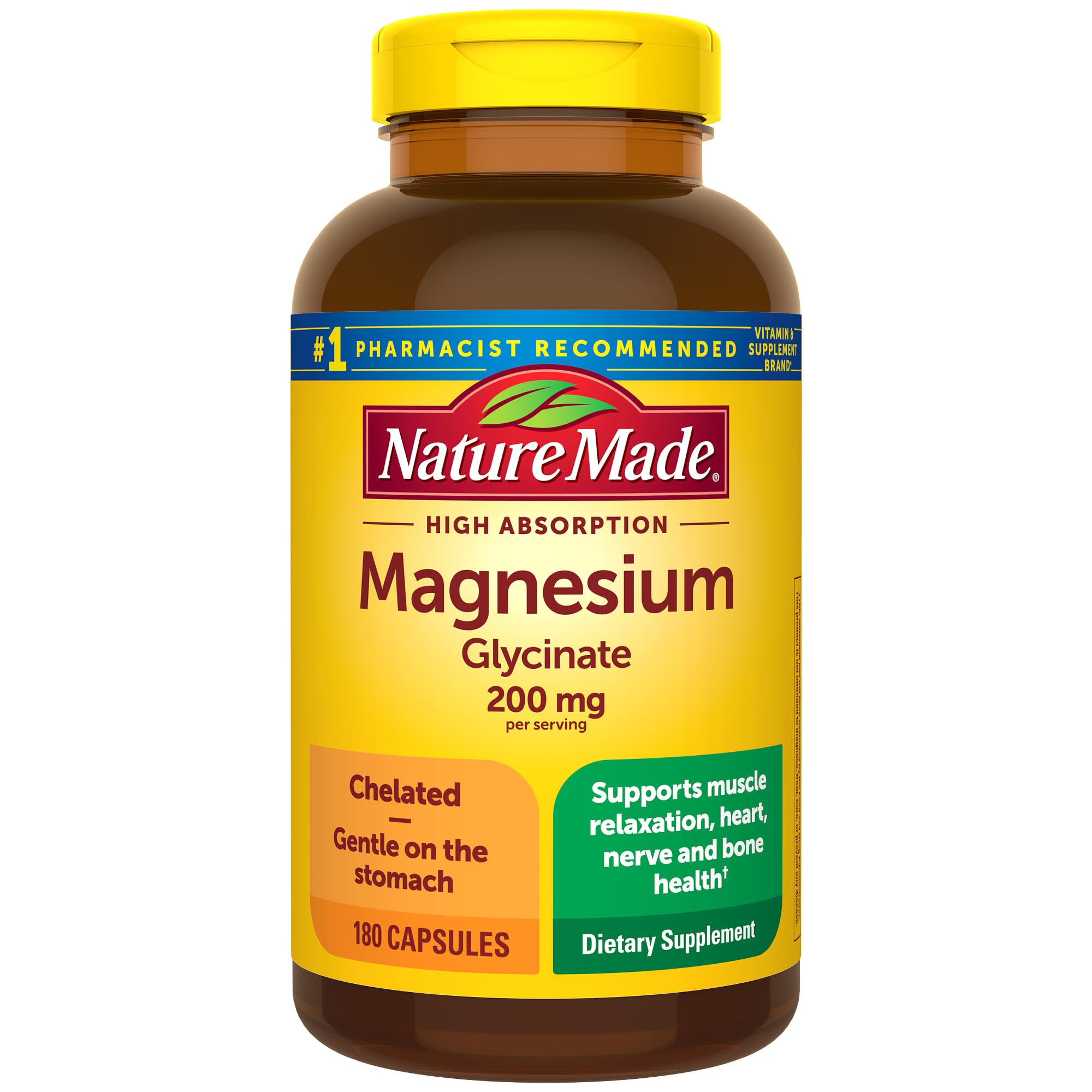 Buy now Nature Made Magnesium Glycinate 200 mg per Serving, Magnesium Supplement for Muscle, Heart, Nerve and Bone Support, 60 Magnesium Bisglycinate Capsules, 30 Day Supply 180 Count (Pack of 1) at indiglob india