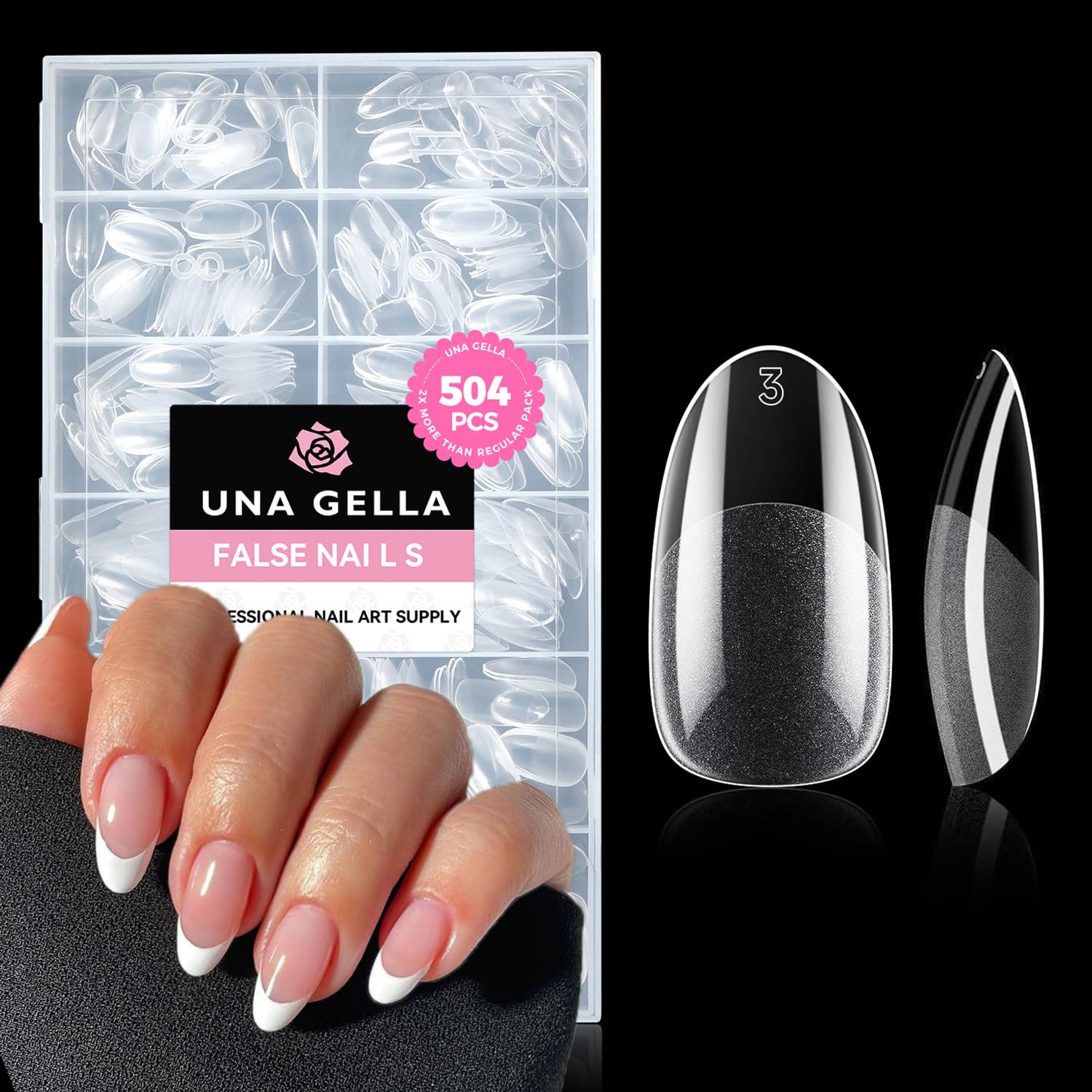 Buy now UNA GELLA Almond Gel Nail Tips, 504PCS Pre Etched Clear Fake Nails Tips Medium Almond Shape - 12 Sizes Full Cover Soft Acrylic Press On Nail Extensions No C Curve Gift for Diy at Home at indiglob india