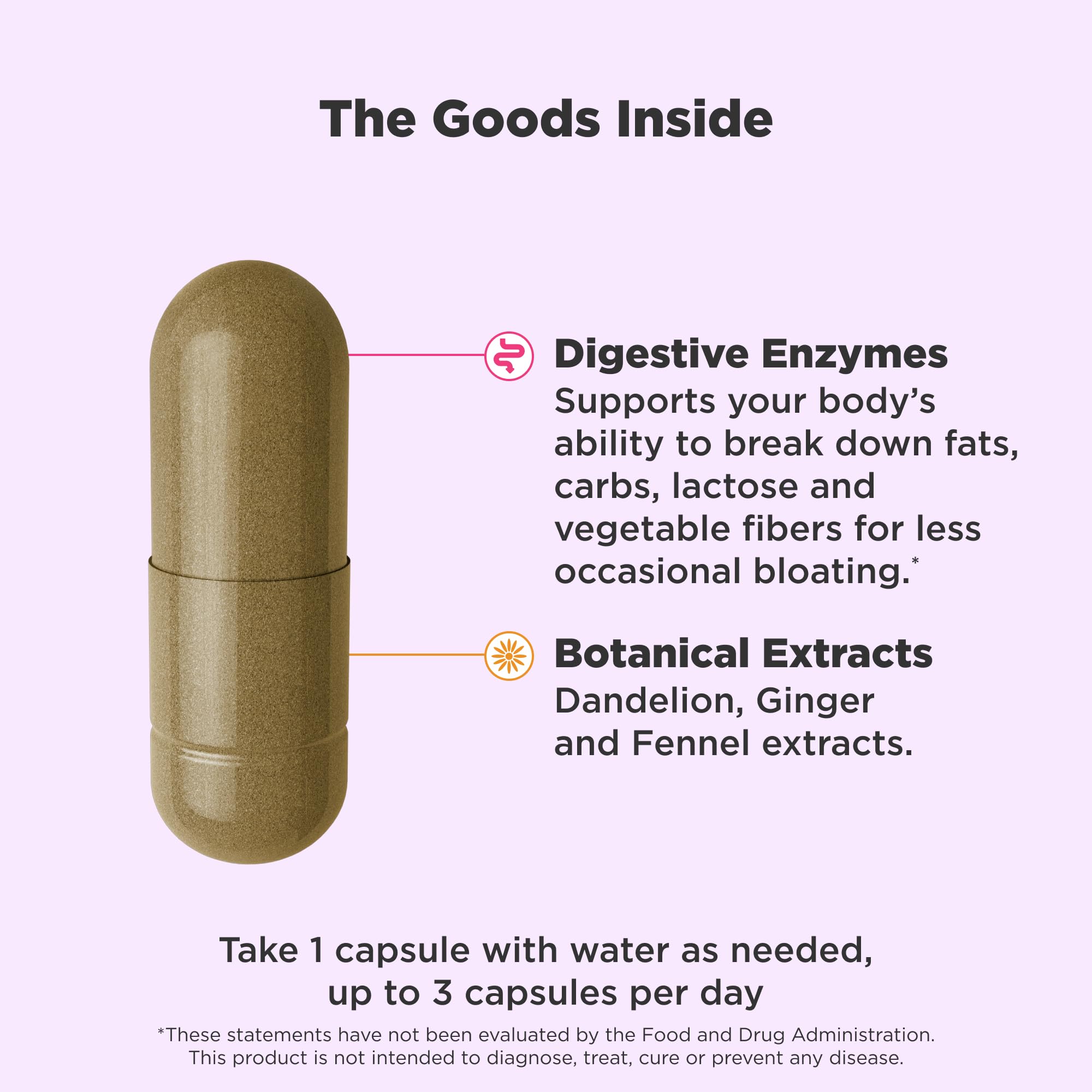 OLLY Beat The Bloat Capsules, Digestive Support Enzymes, Supplement for Women - 25 Count