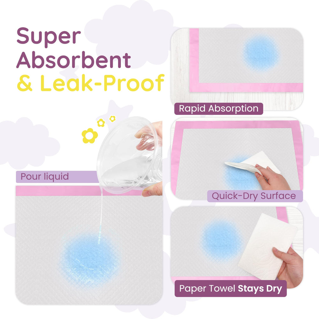 Reli. Disposable Changing Pads for Baby (110 Pack) | 13" x 18" Pink Disposable Diaper Changing Pad Liners | Super Absorbent, Leak-Proof | Waterproof, Quick Dry Underpads