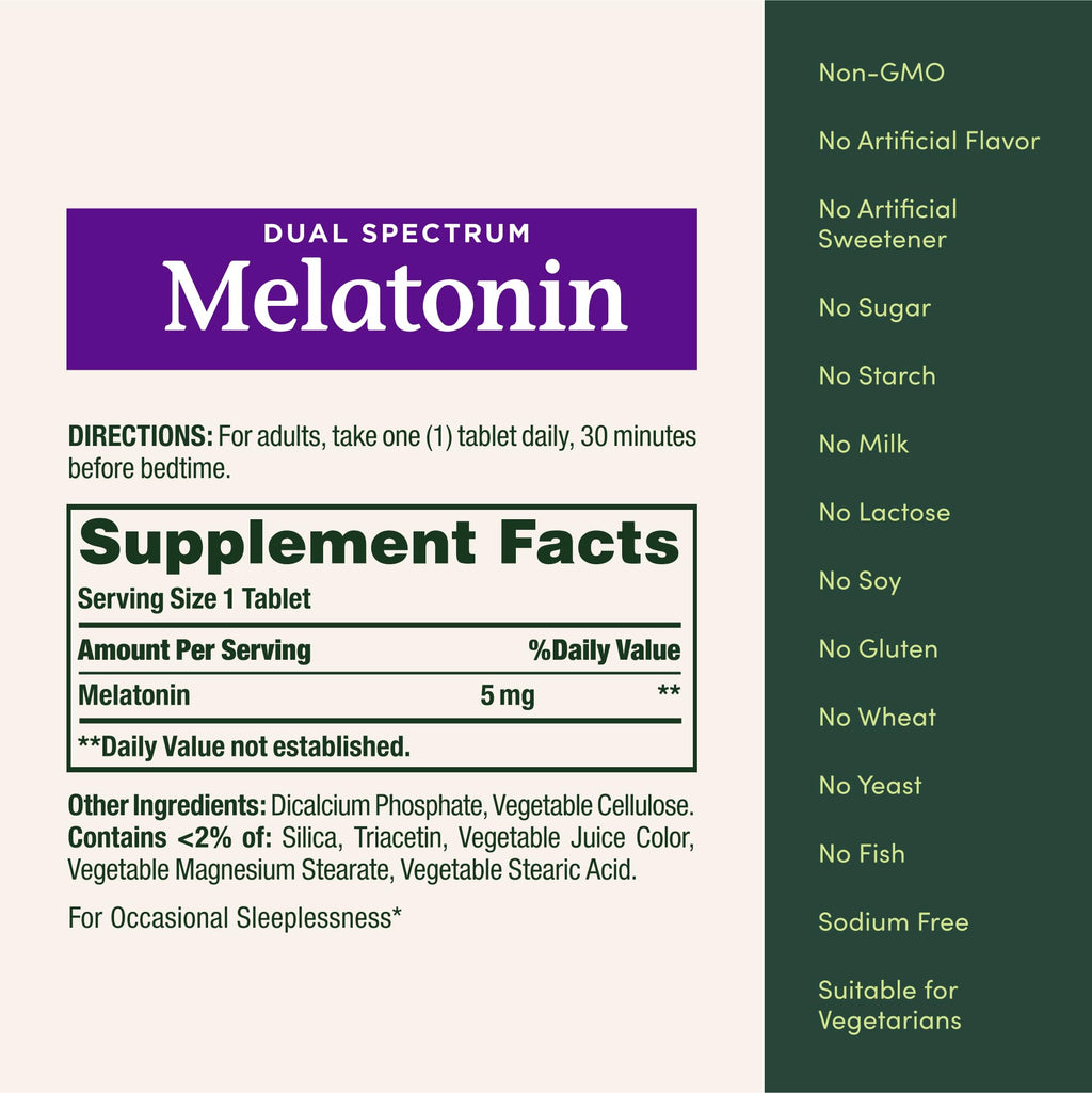 Buy now Natureâ€™s Bounty Melatonin 5mg Dual Spectrum, 100% Drug Free Sleep Supplement, Quick Release and Extended Release, Promotes Relaxation and Sleep Health, 60 Bi-Layer Tablets at indiglob india