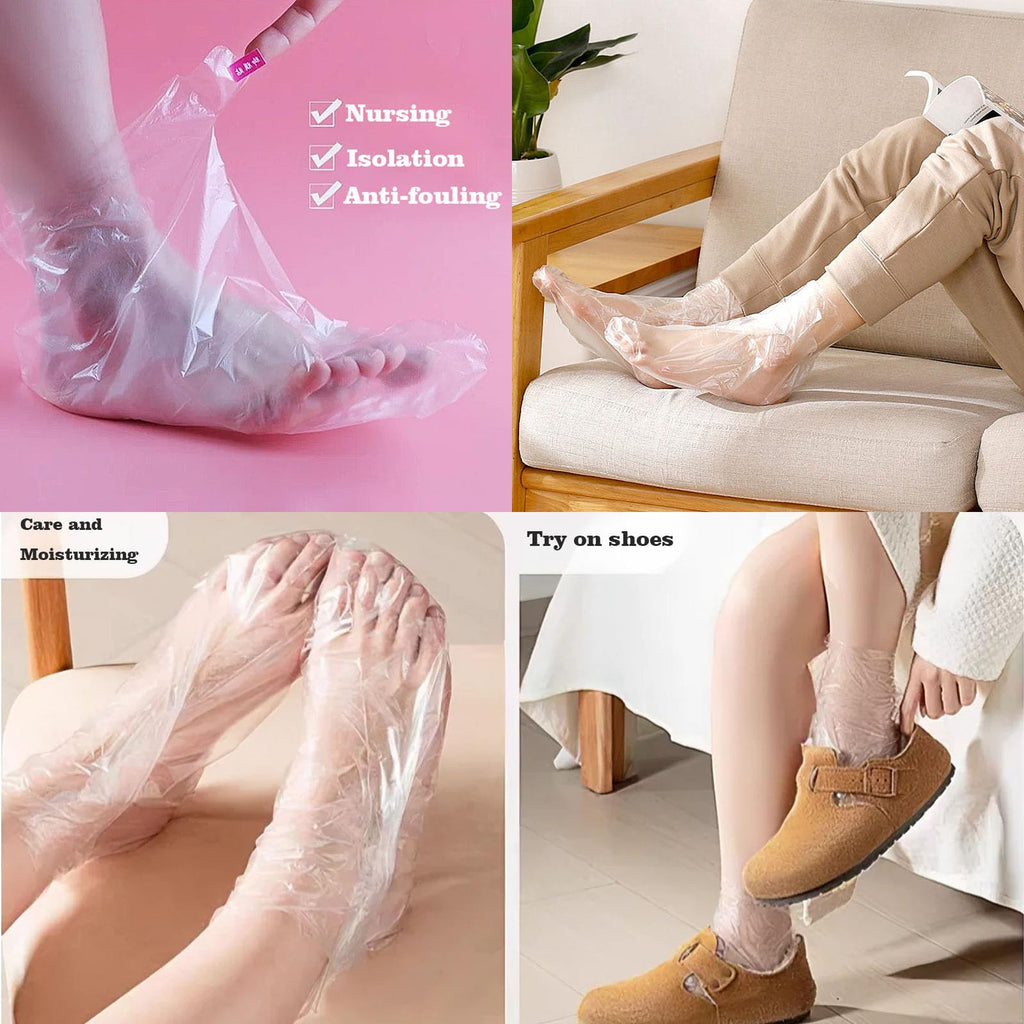 400-Pack Disposable Plastic Foot Covers for Feet – Leak-Proof Paraffin Wax Bath Liners, Moisturizing Socks for Pedicure, Spa, Cracked Heel Care & Shoe Trials (Includes Stickers for Secure Fit)
