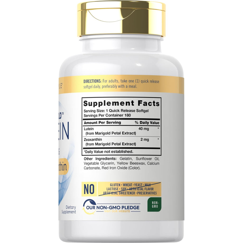 Carlyle Lutein and Zeaxanthin Supplement | 40mg | 180 Softgels | Pills for Eyes | Eye Health Vitamins | Visi-Gold | Non-GMO and Gluten Free