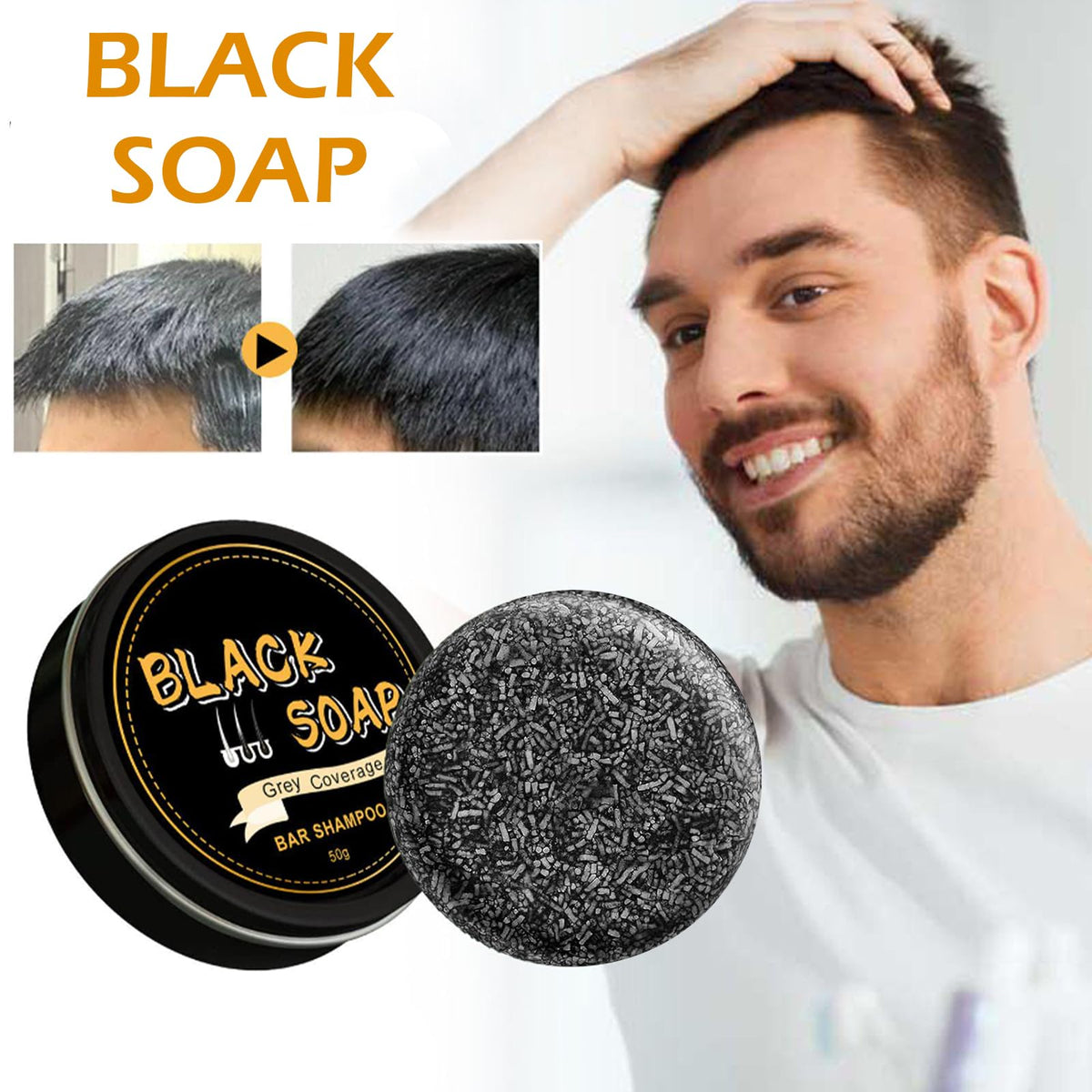 Gray Hair Reverse Bar Black Soap For Gray Hair Darkening Shampoo Bar, Natural Black Soap for Hair & Beard Darkening, Moisturizing & Scalp Care for Men Women 2PACK