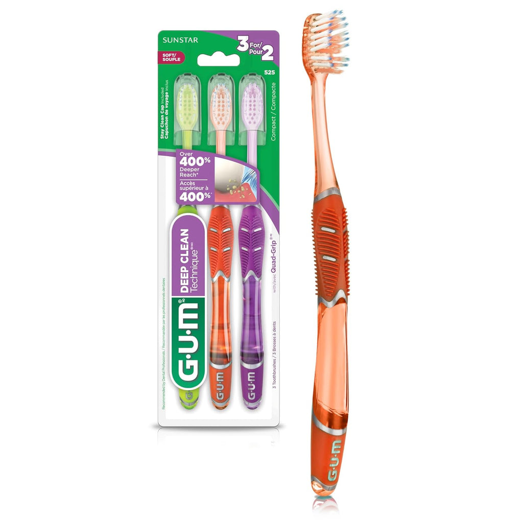 Buy now GUM Technique Deep Clean Toothbrush - Compact Soft - Soft Toothbrushes for Adults with Sensitive Extra Fine Bristles, 3ct at indiglob india
