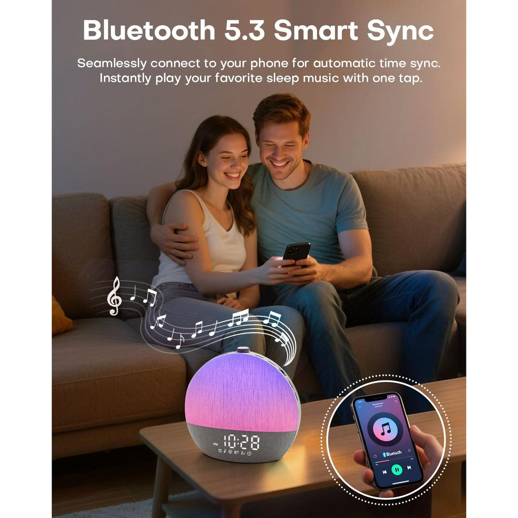Sunrise Alarm Clock, White Noise Sound Machine, Sunlight Alarm Clocks for Bedrooms, 9 Natural Wake Up RGB Night Light, 30 Soothing Sounds for Heavy Sleepers, Baby, Kids, Adults