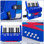 Buy now Accordion, 17 Keys Piano Accordion 8 Bass with Straps for Beginners Kids Student Educational Musical Instrument (Blue) at indiglob india