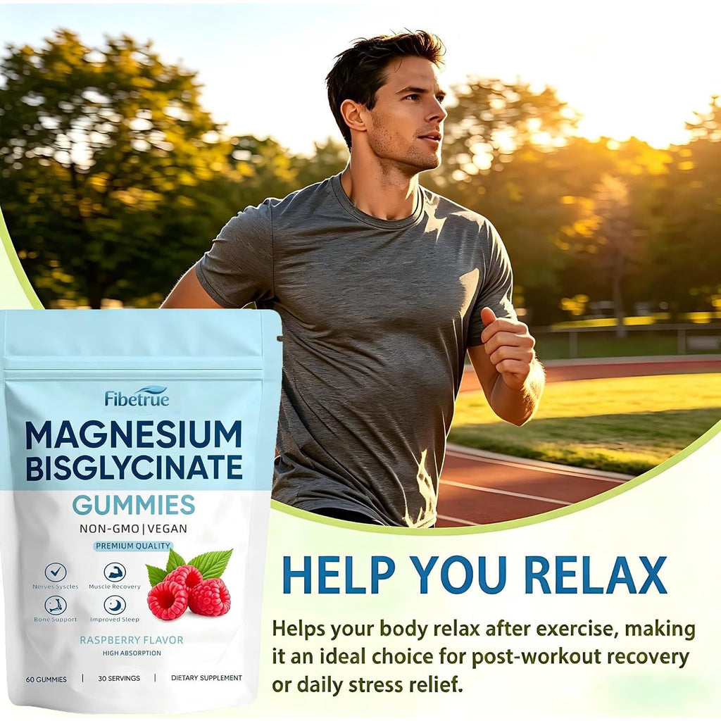Magnesium Glycinate Gummies 400mg – High Absorption Chelated Magnesium for Sleep, Muscle & Nerve Support – Vegan Raspberry Flavor, 60 Gummies