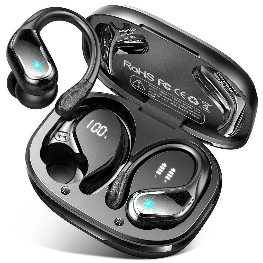 Buy now Ltinist Wireless Earbud, Bluetooth 5.3 Headphones Pure Bass Sound with Earhooks, 75H Battery Over Ear Headphones with Dual-LED Display, IP7 Waterproof Earphones Built-in Microphone for Running Sports at indiglob india