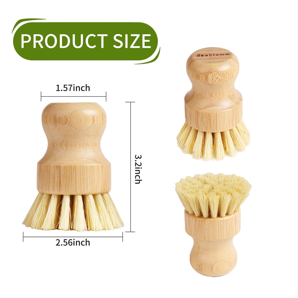 4 Pack Bamboo Dish Brush with Sisal Bristles for Kitchen Cleaning