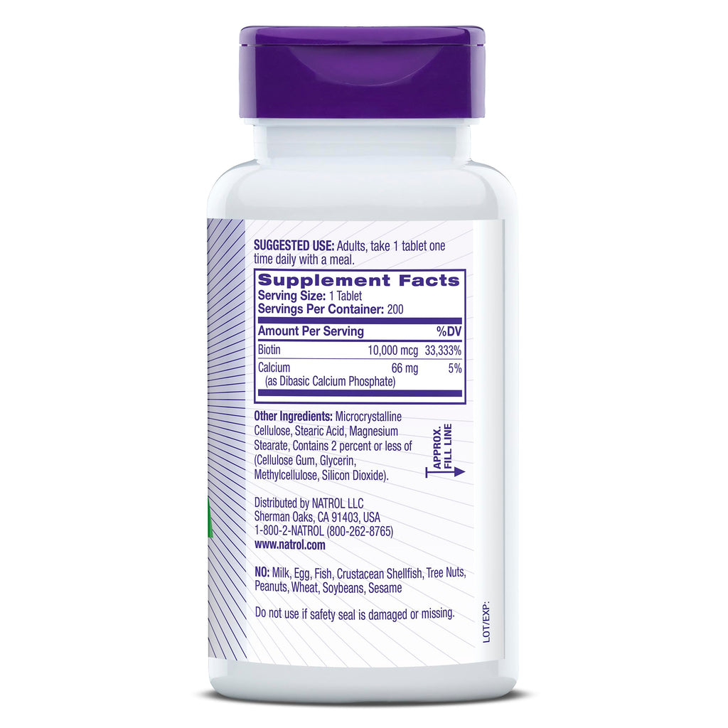 Natrol Biotin 10000mcg, for Healthy Hair, Skin & Nails, 200 Tablets | Support Healthy Hair, Skin and Nails for Those Low in Biotin, Support Healthy Carbohydrate, Fat & Protein Metabolism