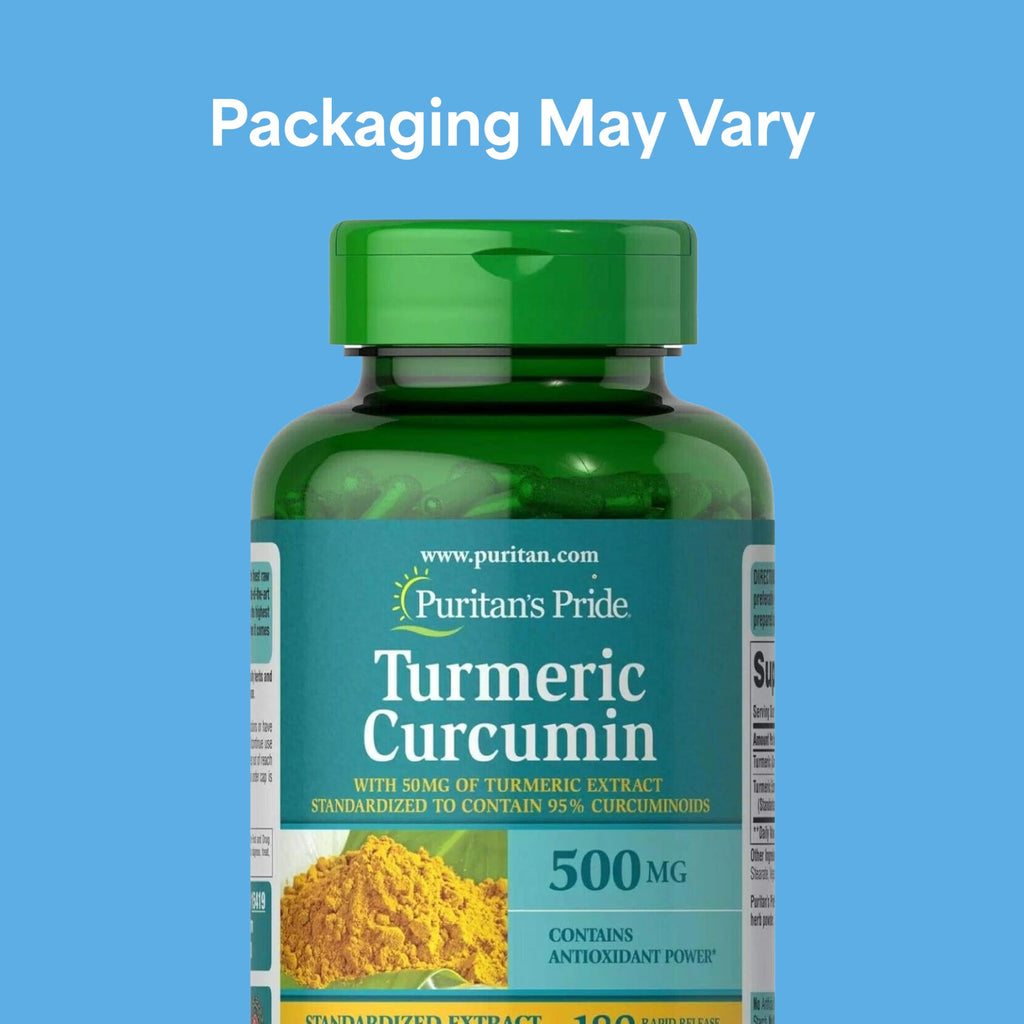 Puritan's Pride Turmeric Curcumin 500mg, 180 Rapid Release Capsules | Standarized to 95% Cucuminoids, Herbal Dietary Supplement for Antioxidant Health