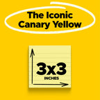 Post-it Notes, 3 x 3 in, The Iconic Canary Yellow Note, 12 Lined Pads