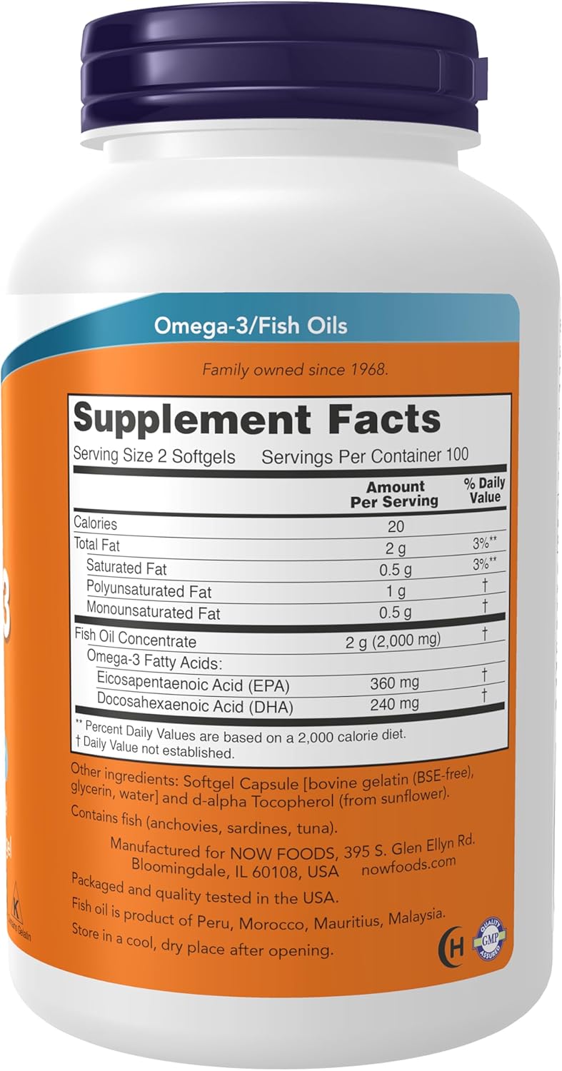 Buy now NOW Foods Supplements, Omega-3 180 EPA / 120 DHA, Molecularly Distilled, Cardiovascular Support*, 200 Softgels at indiglob india
