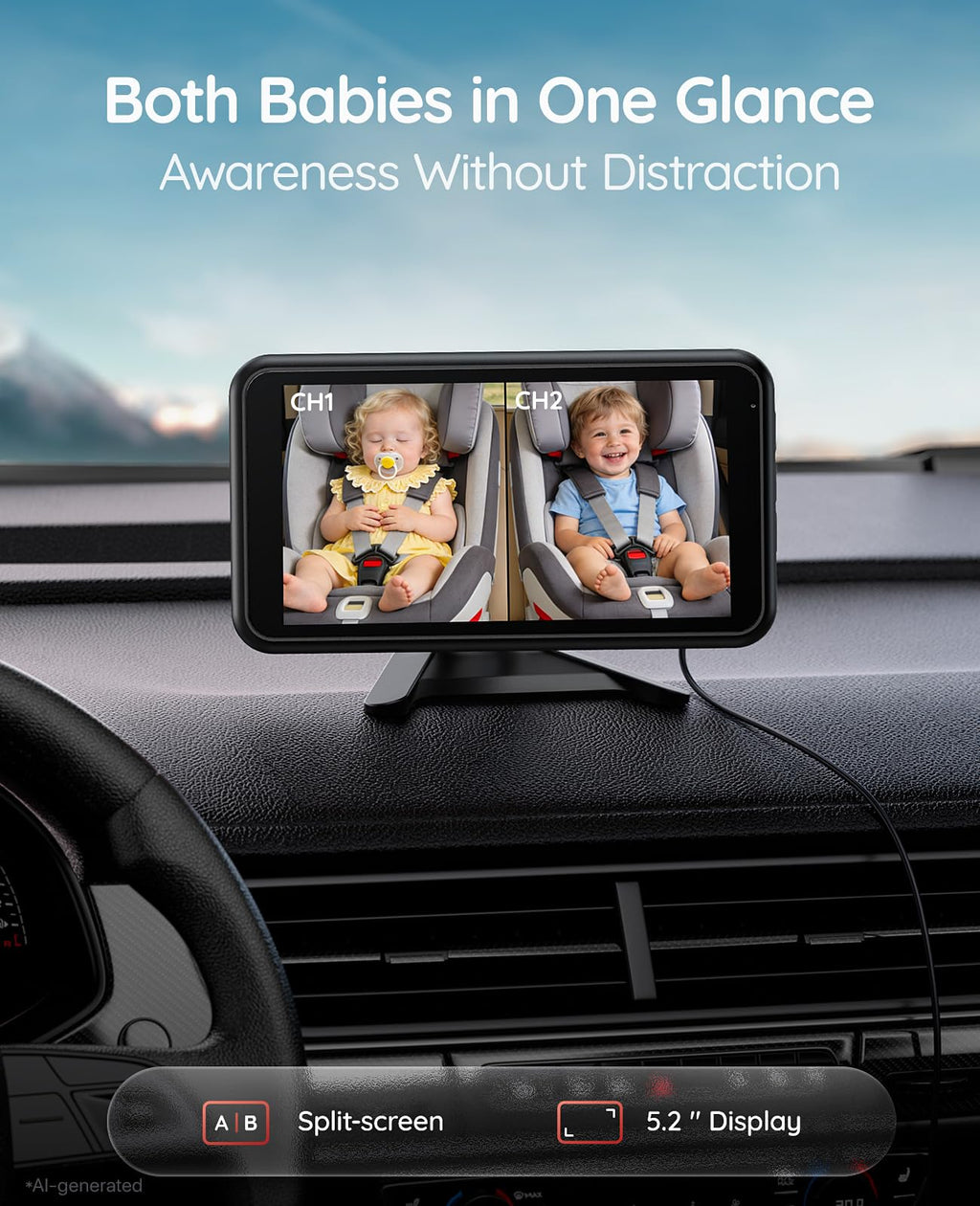 Babyvue BV6PRO Wireless Dual Car Camera Baby Monitor Fast Setup